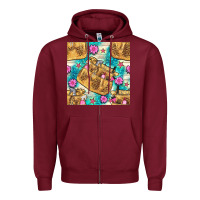 Burgundy hairdresser apron and flowers with turquoise glitter seamless pattern  Zipper Hoodie - BundleAndBundleShop