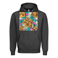 Charcoal Heather hairdresser apron and flowers with turquoise glitter seamless pattern  Zipper Hoodie - BundleAndBundleShop
