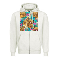 Oatmeal Heather hairdresser apron and flowers with turquoise glitter seamless pattern  Zipper Hoodie - BundleAndBundleShop