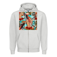 Dove Grey hairdresser hand scissors and roses with serape leopard and cowhide se Zipper Hoodie - BundleAndBundleShop