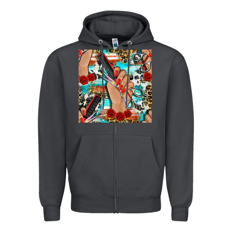 Hairdresser Hand Scissors And Roses With Serape Leopard And Cowhide Se Zipper Hoodie by BundleAndBundleShop | Teevron