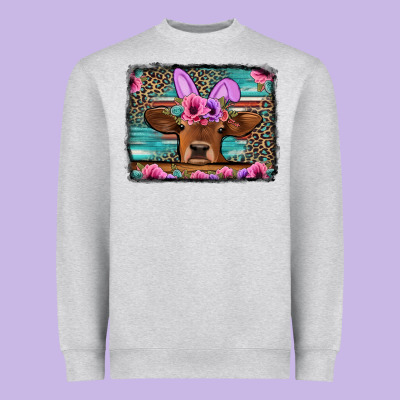 Easter Floral Leopard Cow Heavyweight Sweatshirt Designed By Jasminsmagicworld