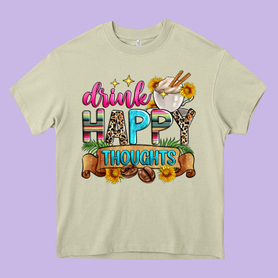 Drink Happy Thoughts Heavy Core Tee Designed By Zillion Design Studio