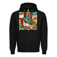 Black hand and nail polish with turquoise gemstone and leopard seamless patt Zipper Hoodie - BundleAndBundleShop