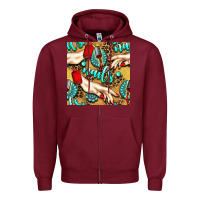 Burgundy hand and nail polish with turquoise gemstone and leopard seamless patt Zipper Hoodie - BundleAndBundleShop