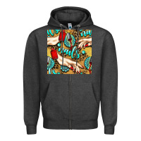 Charcoal Heather hand and nail polish with turquoise gemstone and leopard seamless patt Zipper Hoodie - BundleAndBundleShop