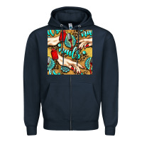 Navy hand and nail polish with turquoise gemstone and leopard seamless patt Zipper Hoodie - BundleAndBundleShop