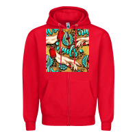 Red hand and nail polish with turquoise gemstone and leopard seamless patt Zipper Hoodie - BundleAndBundleShop