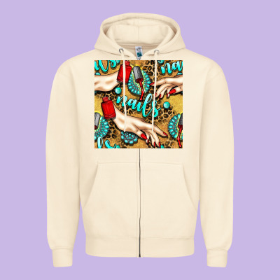 Hand And Nail Polish With Turquoise Gemstone And Leopard Seamless Patt Zipper Hoodie Designed By Bundleandbundleshop
