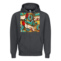 Smoke hand and nail polish with turquoise gemstone and leopard seamless patt Zipper Hoodie - BundleAndBundleShop