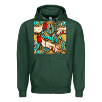 Sports Green hand and nail polish with turquoise gemstone and leopard seamless patt Zipper Hoodie - BundleAndBundleShop