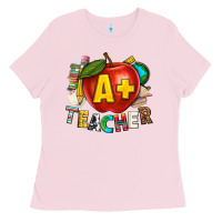 Bubblegum Pink a plus teacher Ladies Tee - texasbilliewilder