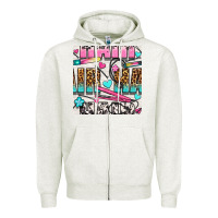Oatmeal Heather leopard and cowhide hair and curling iron with hearts and flowers seam Zipper Hoodie - BundleAndBundleShop