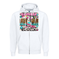 White leopard and cowhide hair and curling iron with hearts and flowers seam Zipper Hoodie - BundleAndBundleShop