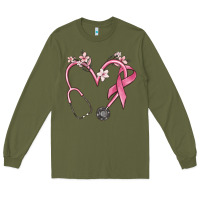 Army Green stethoscope nurse medical breast cancer awareness Long Sleeve Tee - MaliasSmallBusiness