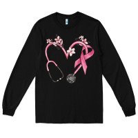 Black stethoscope nurse medical breast cancer awareness Long Sleeve Tee - MaliasSmallBusiness