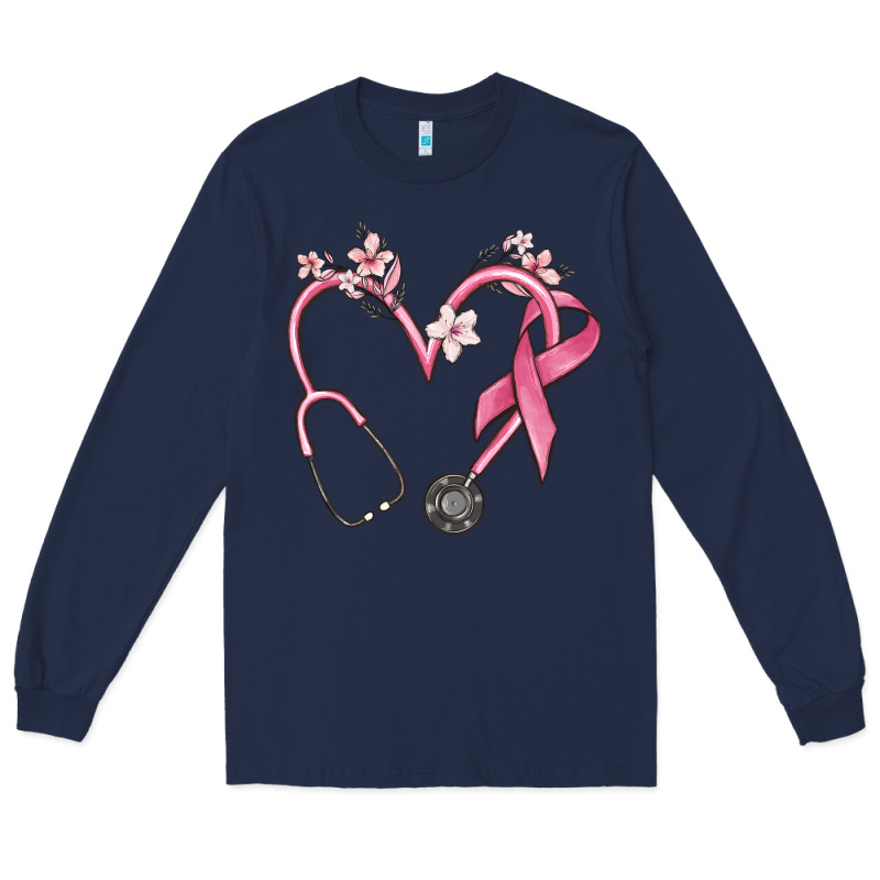 Stethoscope Nurse Medical Breast Cancer Awareness Long Sleeve Tee by MaliasSmallBusiness | Teevron