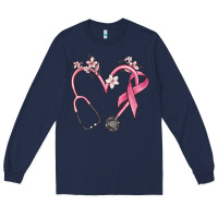 Navy stethoscope nurse medical breast cancer awareness Long Sleeve Tee - MaliasSmallBusiness