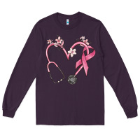 Plum stethoscope nurse medical breast cancer awareness Long Sleeve Tee - MaliasSmallBusiness