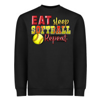 Black Eat Sleep Softball Repeat Heavyweight Sweatshirt - LillyAllenDesigns
