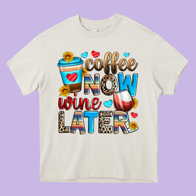 Coffee Now Wine Later Heavy Core Tee Designed By Zillion Design Studio