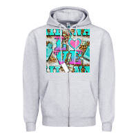 Heather Grey love nail and polish with leopard seamless pattern bbs Zipper Hoodie - BundleAndBundleShop