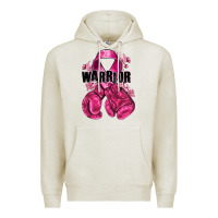 Oatmeal Heather Warrior Breast Cancer with boxing gloves Premium Hoodie - NancyCooperArtShop