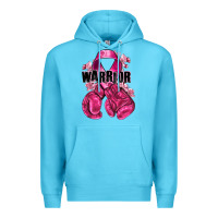 Ocean Blue Warrior Breast Cancer with boxing gloves Premium Hoodie - NancyCooperArtShop