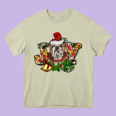 Christmas Joy English Bulldog Heavy Core Tee Designed By Barkaloodesign