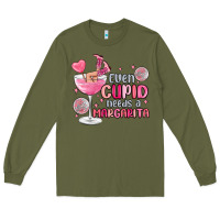 Army Green even cupid needs a margarita Long Sleeve Tee - MaliasSmallBusiness