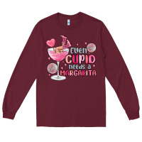 Burgundy even cupid needs a margarita Long Sleeve Tee - MaliasSmallBusiness
