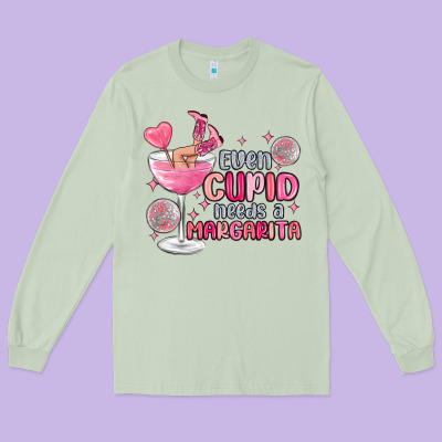 Even Cupid Needs A Margarita Long Sleeve Tee Designed By Maliassmallbusiness