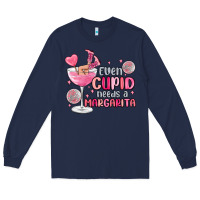 Navy even cupid needs a margarita Long Sleeve Tee - MaliasSmallBusiness