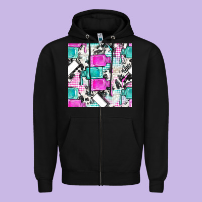 Nail Polish With Cowhide And Plaid Seamless Pattern Bbs Zipper Hoodie Designed By Bundleandbundleshop