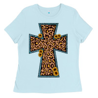 Baby Blue leopard sunflower cross Ladies Tee - JahusDesignShop