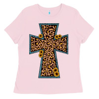 Bubblegum Pink leopard sunflower cross Ladies Tee - JahusDesignShop