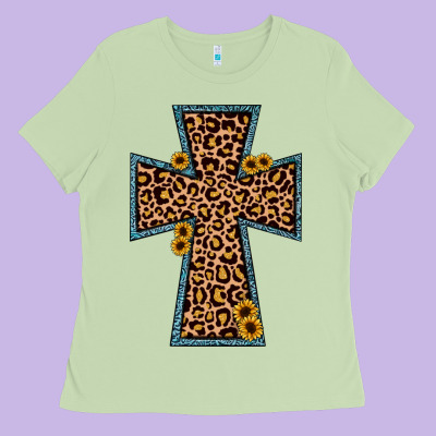 Leopard Sunflower Cross Ladies Tee Designed By Jahusdesignshop