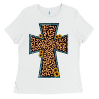 White leopard sunflower cross Ladies Tee - JahusDesignShop