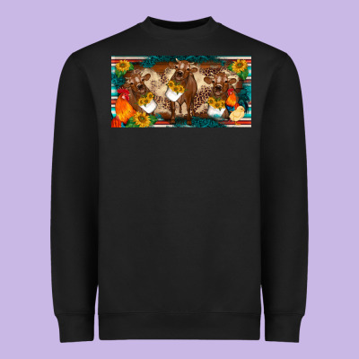 Western Cow Cockerel Chick  Serape Leopard Sunflowers License Plate Te Heavyweight Sweatshirt Designed By Barkaloodesign