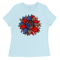 Baby Blue American flag leopard sunflower Ladies Tee - Zillion Design Studio