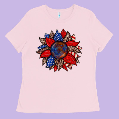 American Flag Leopard Sunflower Ladies Tee Designed By Zillion Design Studio