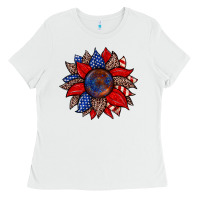 White American flag leopard sunflower Ladies Tee - Zillion Design Studio