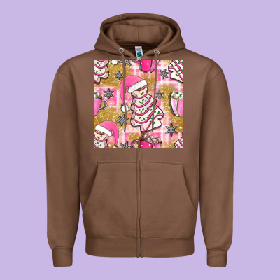 Christmas Cake And Pink Mug Seamless Pattern Bbs Zipper Hoodie Designed By Bundleandbundleshop