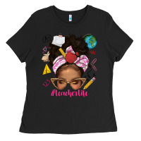 Black afro messy bun teacherlife Ladies Tee - texasbilliewilder