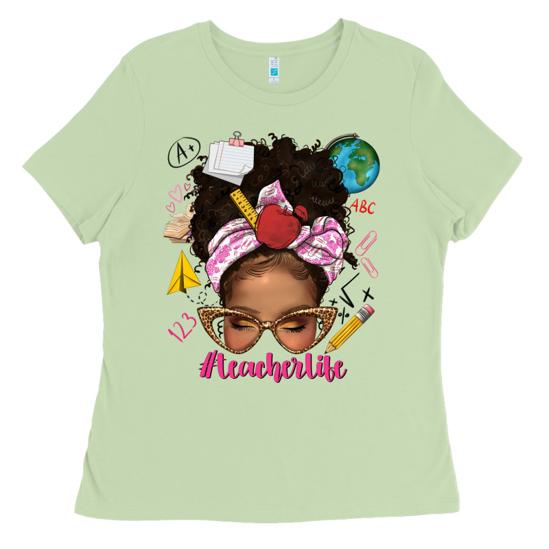 Afro Messy Bun Teacherlife Ladies Tee by texasbilliewilder | Teevron