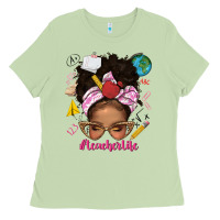 Matcha afro messy bun teacherlife Ladies Tee - texasbilliewilder