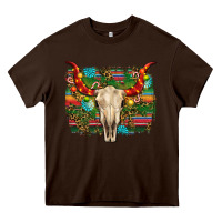 Chocolate Brown western christmas bull skull Heavy Core Tee - RanaPortraitStore