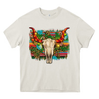Cream western christmas bull skull Heavy Core Tee - RanaPortraitStore