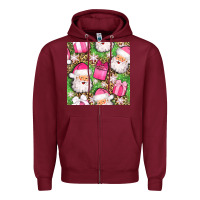 Burgundy christmas santa claus and gift box seamless pattern bbs Zipper Hoodie - BundleAndBundleShop