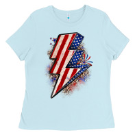 Baby Blue leopard american flag lightning bolt Ladies Tee - Zillion Design Studio